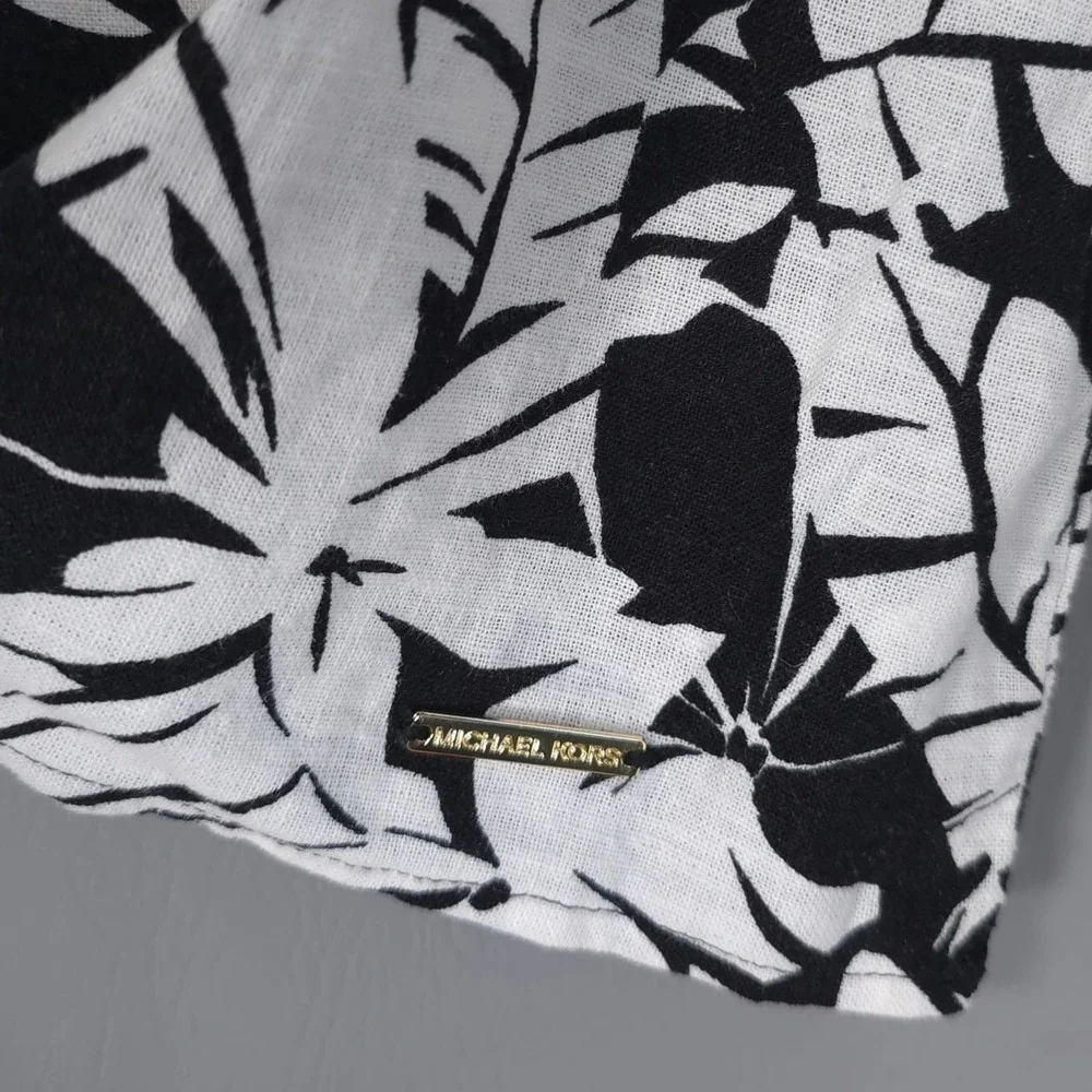 MICHAEL KORS Womens New Set Tank Top Shorts MEDIUM Black White Linen QS540TLHF0